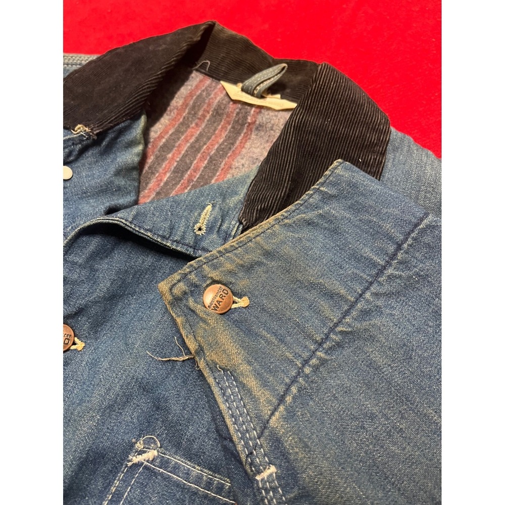 Vintage Montgomery Ward Denim Chore Coat 70s Mens Size‎ 44 Lined Corduroy Collar